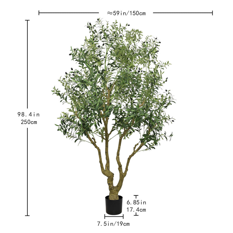Tall Artificial Olive Tree Large Faux Potted Tree With Natural Trunk And Lifelike Olive Leaves And Fruit - Green