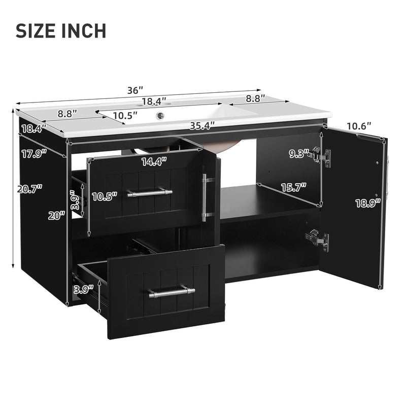 Wall Mounted Bathroom Vanity & Sink, 2 Drawers