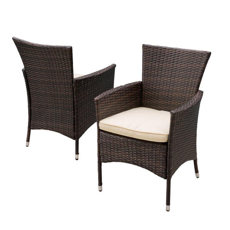 Clementine - Outdoor Wicker Dining Chairs Set With Water Resistant Cushions (Set of 2) - Brown Multi