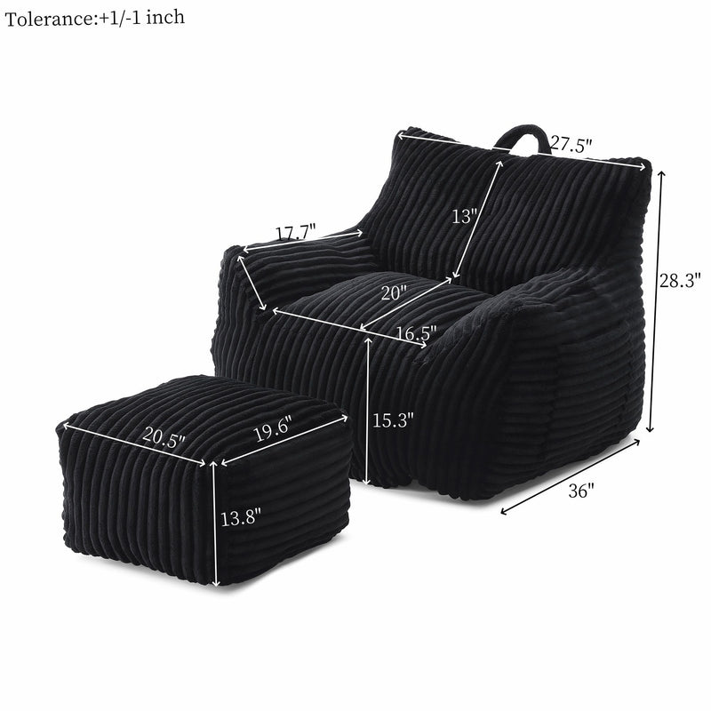 Giant Plush Bean Bag Chair With Armrests And Footstool