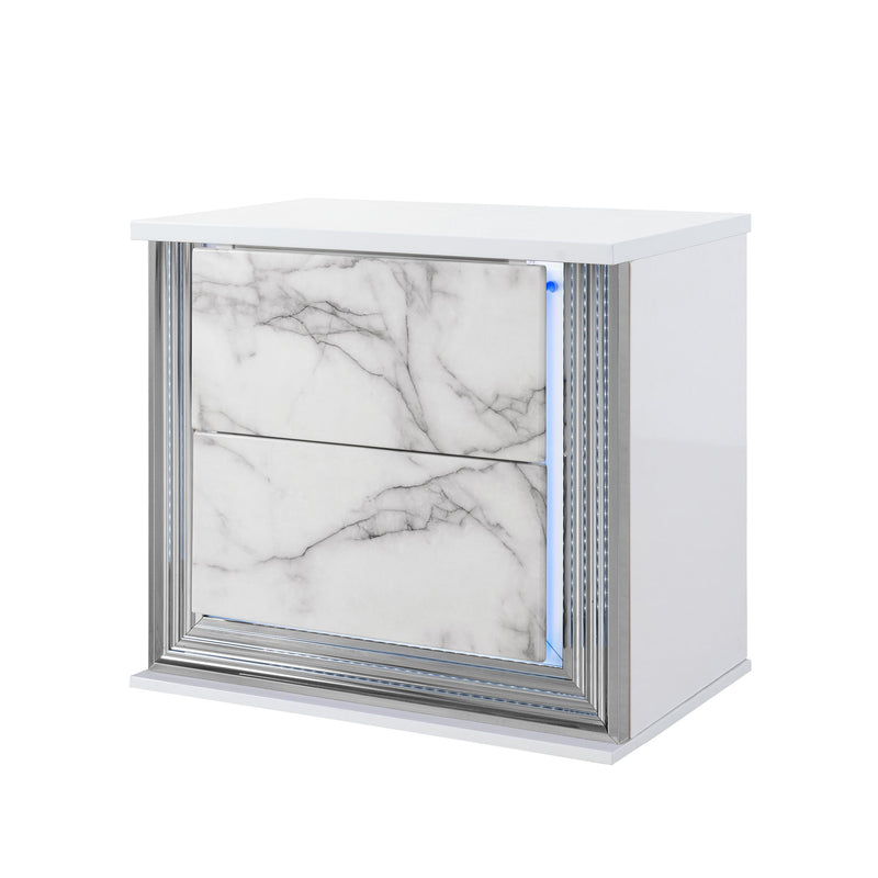 Moon - Marble Nightstand With LED - White