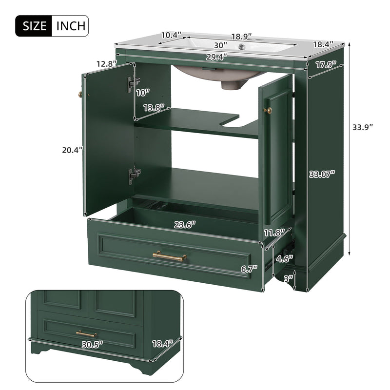 Bathroom Vanity With Sink, Cabinet & 2 Soft Closing Doors & Adjustable Shelf