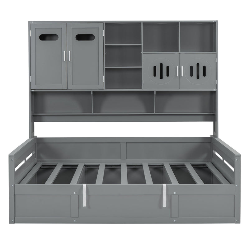 Daybed With All-In-One Cabinet And Shelf