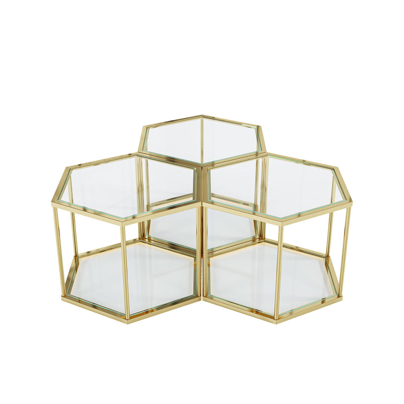 Modern Coffee Table With Double Layer Tempered Glass And Polygonal Design