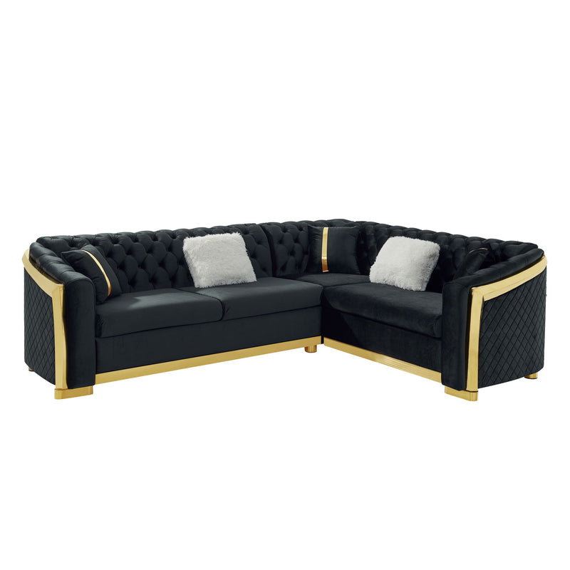 L Shaped Chesterfield Sectional Sofa With Stainless Steel Accents