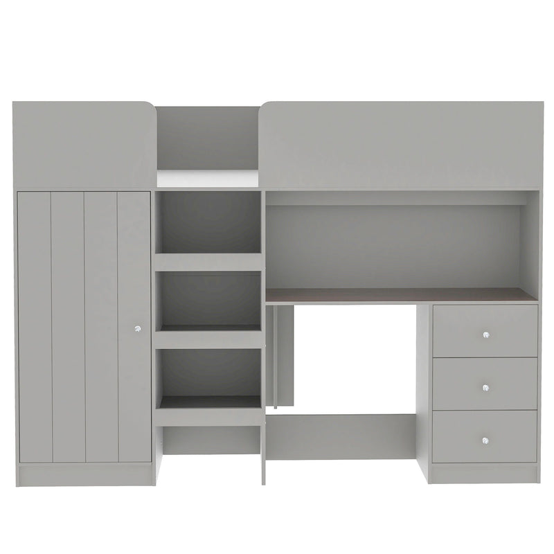 Loft Bed With Built In Wardrobe, Desk, Shelves, And Drawers