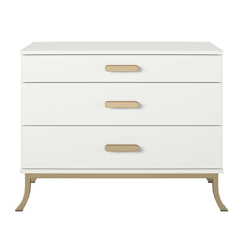3 Drawer Dresser With Oval Handles - White / Gold