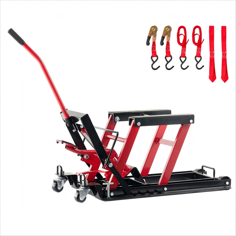 Heavy Duty 1500Lbs Hydraulic Motorcycle Lift Jack With Wheels And Handle - Red / Black