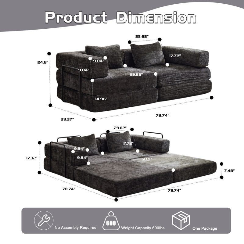 Convertible Floor Sofa Bed With Pillow Back Support Armrest
