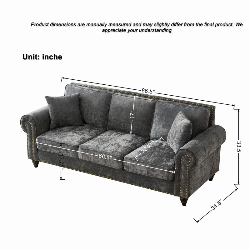 Modern 3 And 2 Seater Sofa With Rolled Arms, Tufted Upholstered Couch