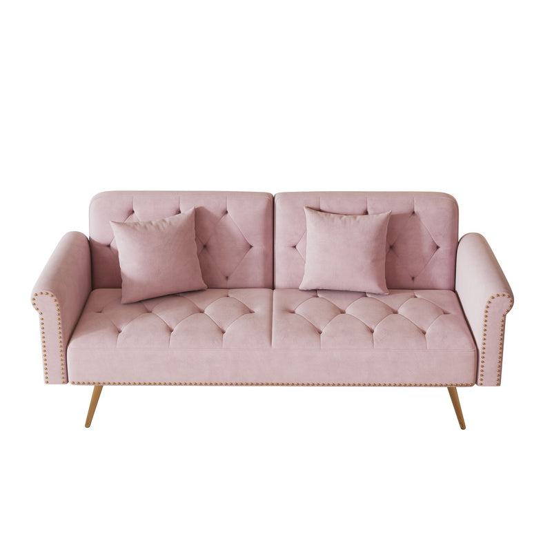 Luxurious Velvet Sofa Bed With Nail Head Trim And Matching Pillow