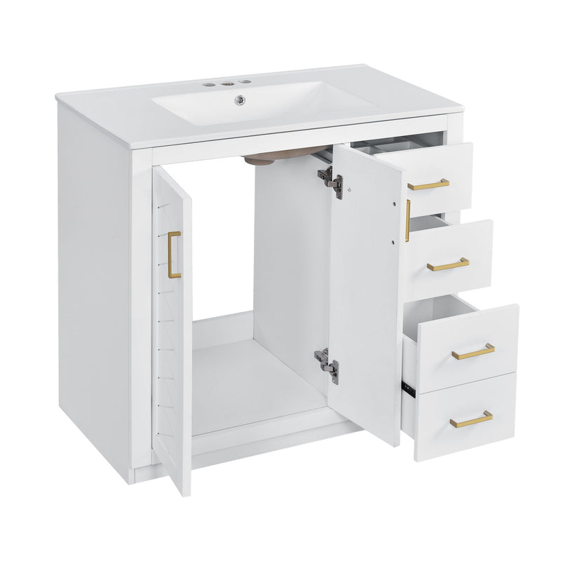 Modern Bathroom Vanity With Ceramic Sink, Freestanding Set With Drawers And Soft-Closing Doors