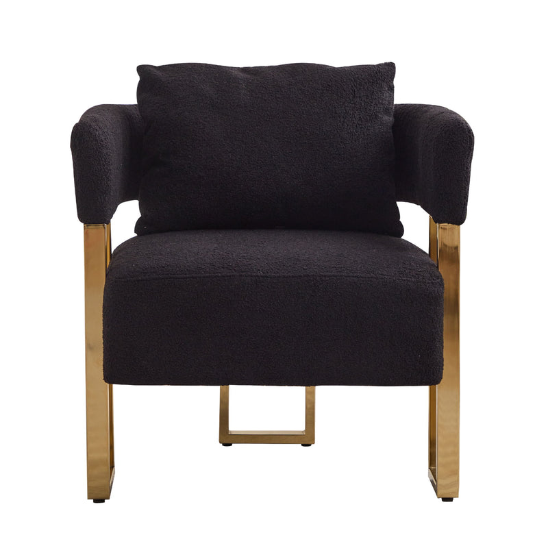 Modern Decorative Chair Teddy Fleece Upholstered And Metal Foot