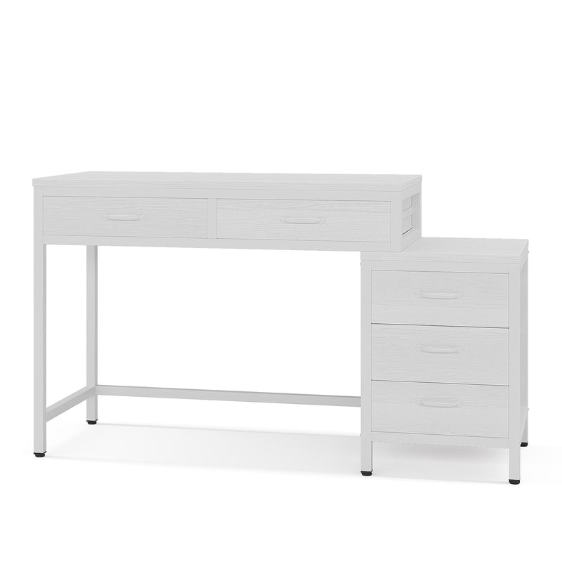 Computer Desk With Reversible 5 Drawer Storage, Frame Writing Table For Small Spaces