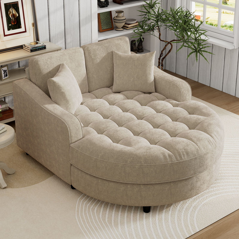 Modern Chaise Lounge Upholstered Sofa Couch With Tufted Seat And Detachable Pillows For Living Room