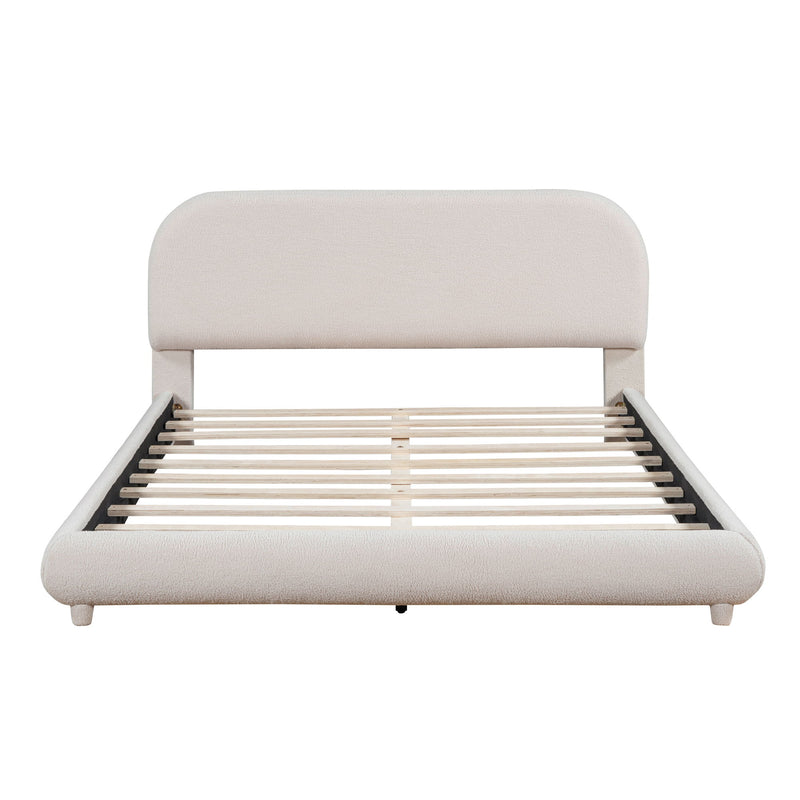 Upholstered Platform Bed With Thick Solid Frame And Stylish Curve-Shaped Design