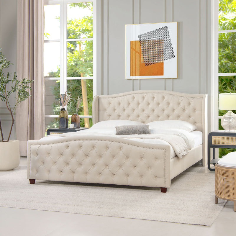 Fontana - Handcrafted Wingback Upholstered Platform Bed Frame