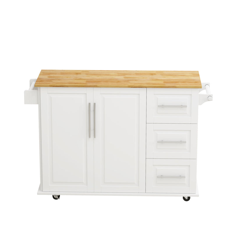 Kitchen Island Cart With 2 Door Cabinet, 3 Drawers, Spice Rack & Towel Rack - White