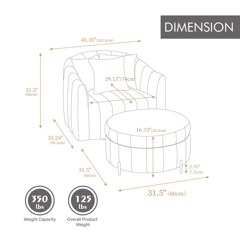 Oversized Velvet Swivel Barrel Accent Chair And Ottoman Set With Storage