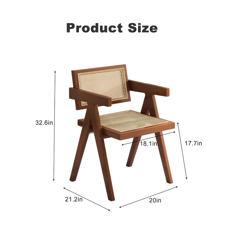 Modern Mid Century Dining Chairs (Set of 2), Rattan Accent Chairs, Comfy Armchairs, Outdoor Wood Chairs With Armrest - Walnut