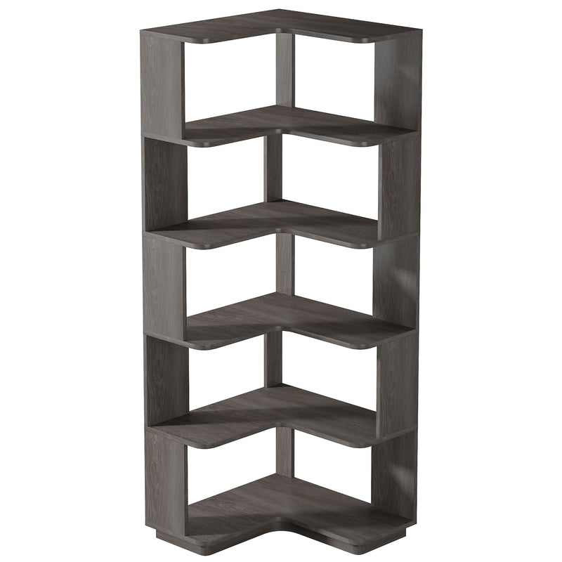 6 Tier Corner Bookshelf, L-Shaped Freestanding Shelf With Anti Drop Panels