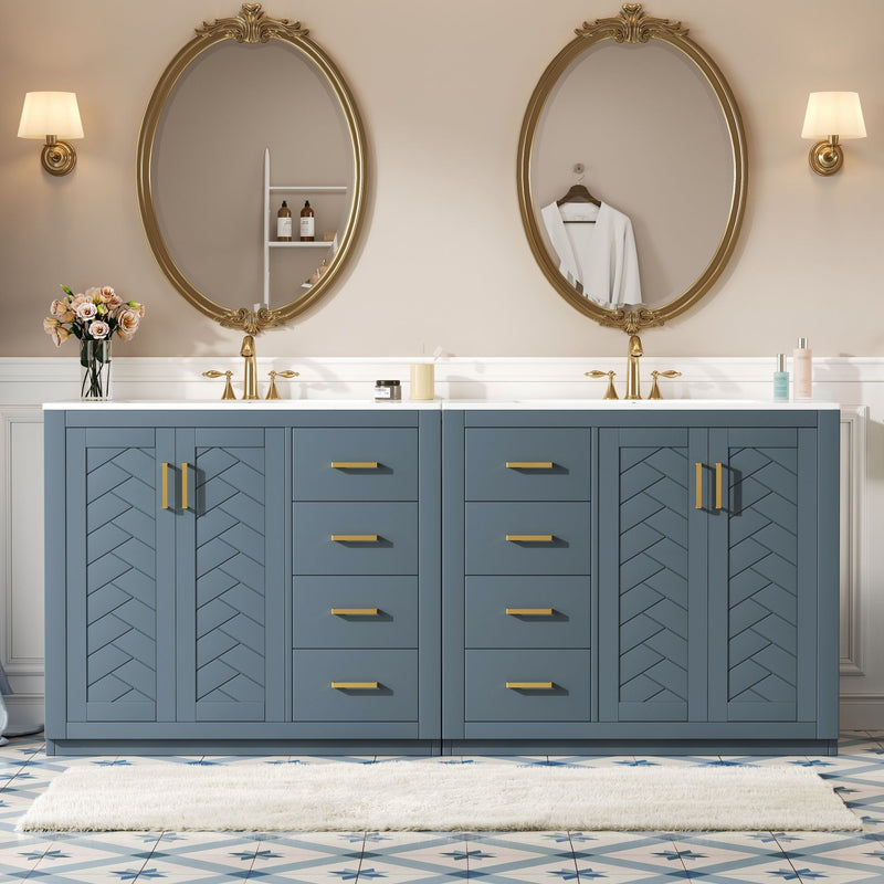 Modern Bathroom Vanity With Ceramic Sink, 6 Drawers & Soft-Close Doors