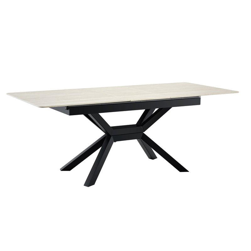 Rectangular Extendable Dining Table With Geometric X Frame, Kitchen Table For Dining Room - Beige
