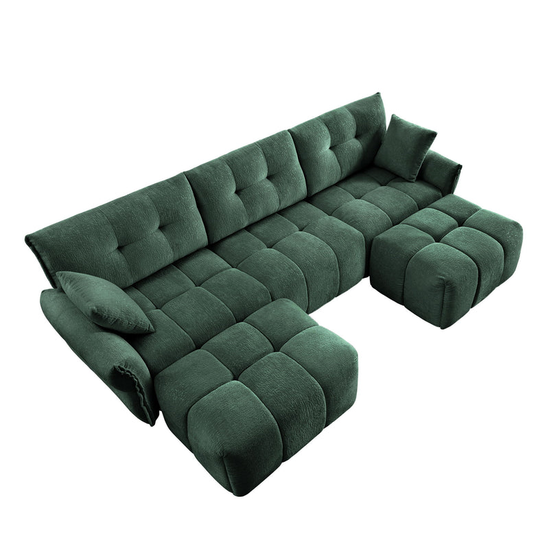Sofa Set With Ottoman And Pillows, Textured, High Resilience Cushions