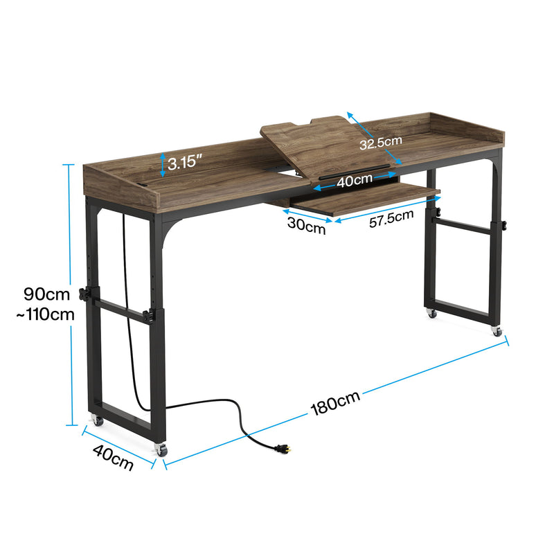 Adjustable Overbed Table With Wheels, Queen Size Mobile Desk - Dark Gray