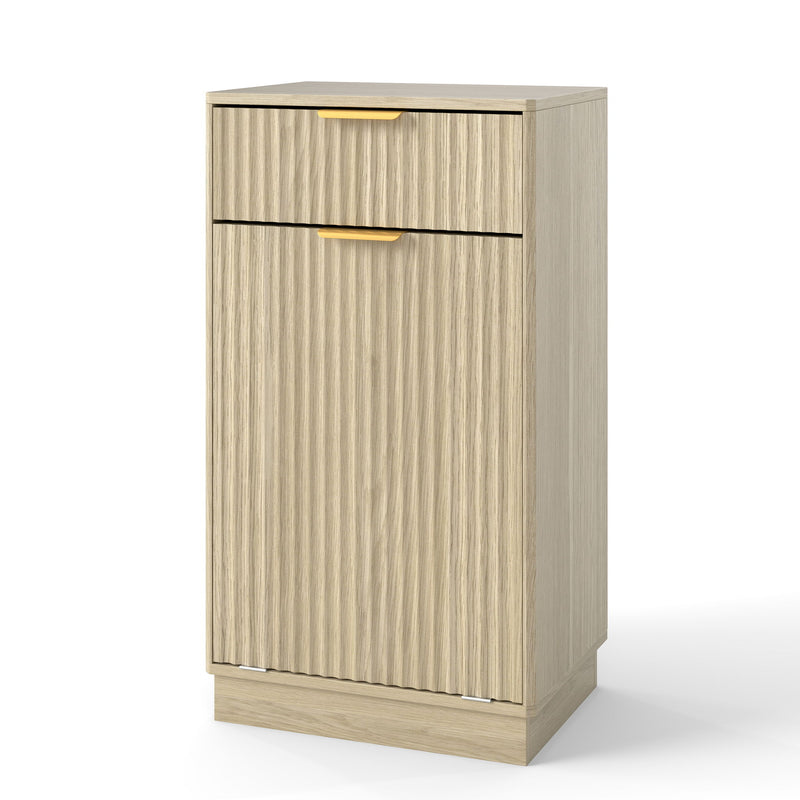 Tilt Out Trash Can Cabinet With Wave Textured Drawer & Pull Out Bin