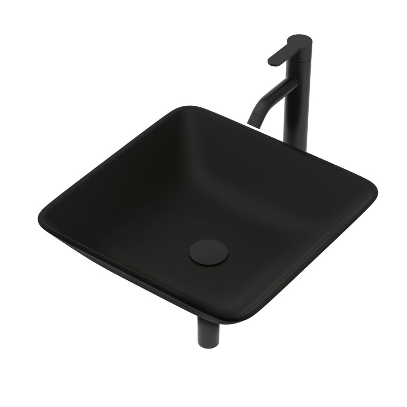 Artistic Vessel Sink With Faucet And Pop Up Drain - Matte Black
