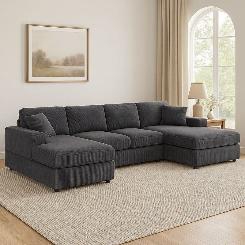 3 Piece Corduroy Double Chaise Sectional Sofa