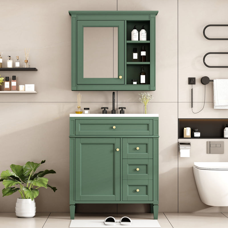 Bathroom Vanity With Top Sink, Storage Cabinet With 2 Drawers And Tip Out Drawer, Freestanding Set With Mirror Cabinet