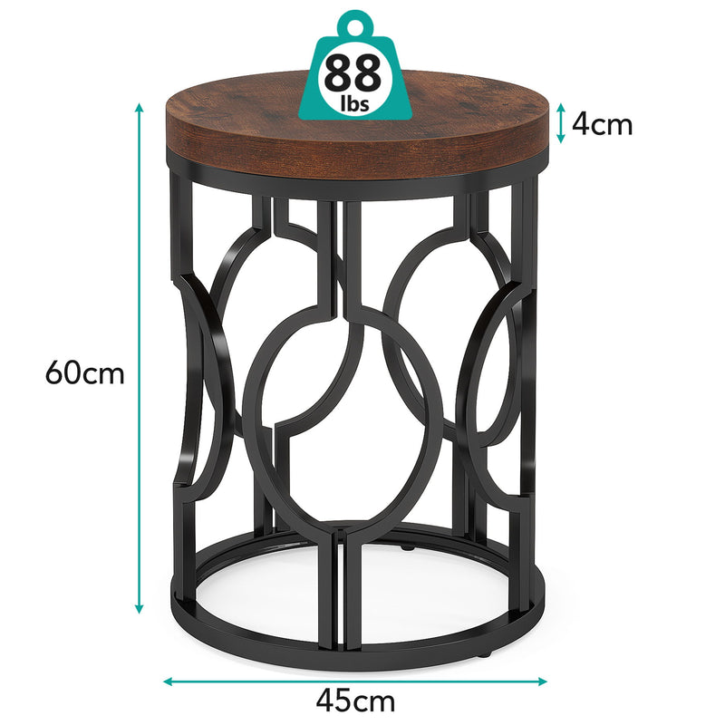 Round End Table Nightstand For Living - Brown / Black