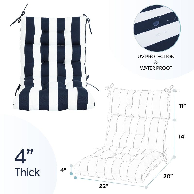 2 Piece High Back Patio Chair Cushion Set, Tufted Adirondack And Rocking Chair Cushions