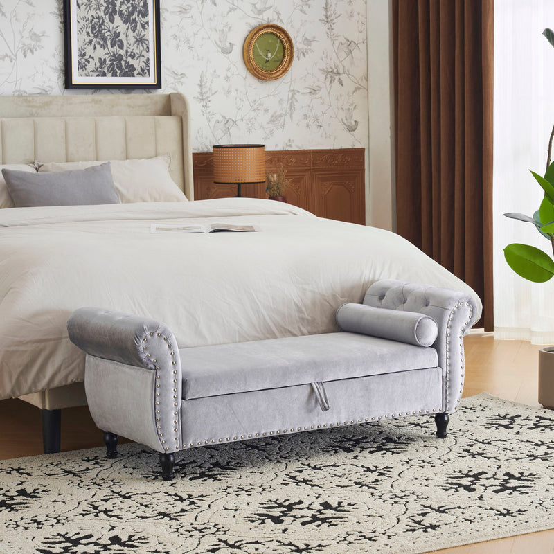 Luxurious Velvet Multifunctional Storage Ottoman Bench With Pillow