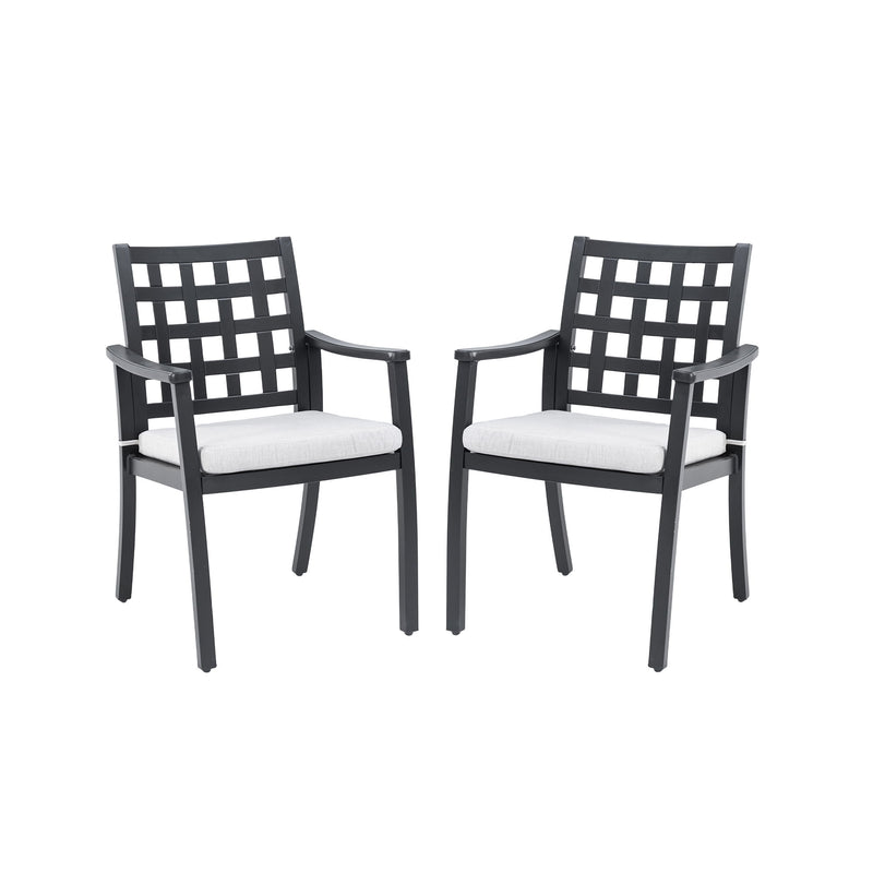 Modern Classic Cast Outdoor Patio Dining Chairs, Ergonomic Lattice Backrest Design, Sunbrella Cushion, Weather Resistant And Durable (Set of 2) - Ember Black