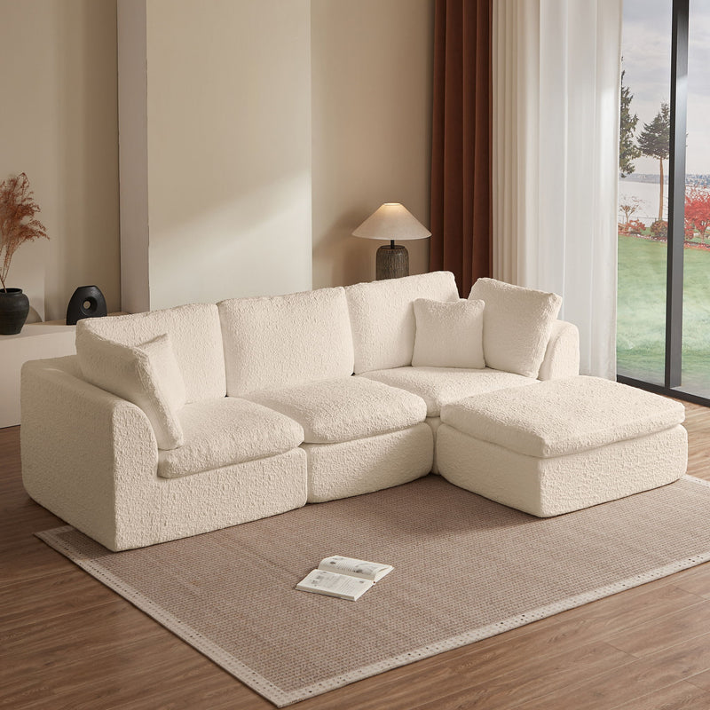 Cloud Sectional Couch, Convertible With Ottoman, 3 Seater Modular Design