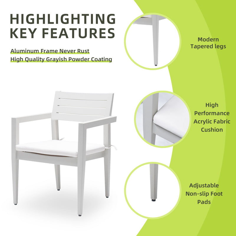 Outdoor Patio Stationary Dining Chairs With Outdoo Grade Sunbrella Fabric Cushions, Tapered Feet (Set of 4) - Grayish