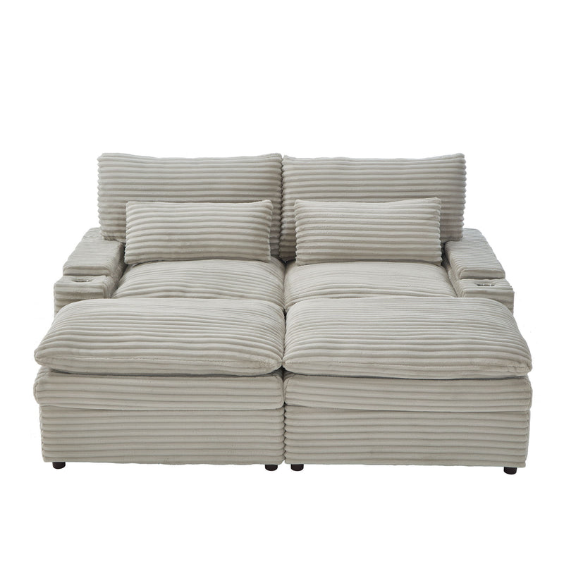 Convertible Loveseat Sofa With Storage, USB Ports, Cup Holders