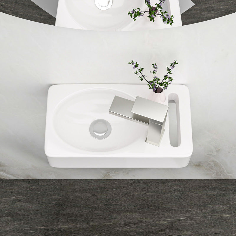 Rectangle, Wall Mount Bathroom Sink & Single Faucet Hole - White