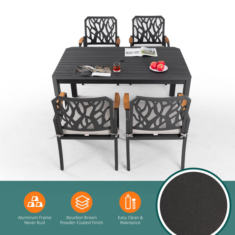 Outdoor Patio Furniture Dining Set With Sunbrella Fabric, Rectangular Table With Umbrella Hole