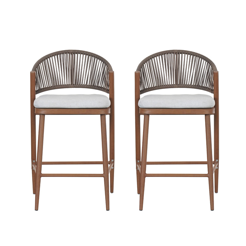 Outdoor 26" Counter Height Metal Frame Counter Stools With Scallop Shaped Backrest & Water Resistant Cushions