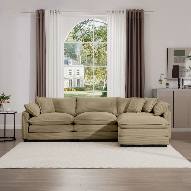 Modern Oversized Modular Cushion Sofa With Ottoman, Low Back, Deep Seating Sofa Set