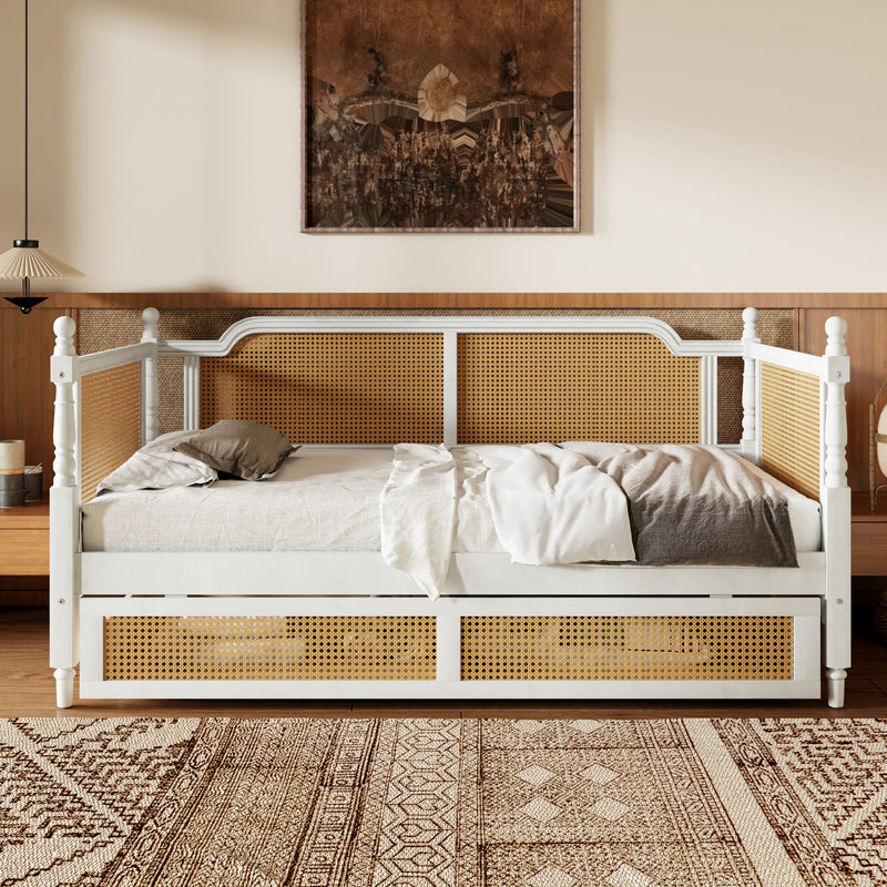 Traditional Style Rattan Daybed, No Box Spring Needed