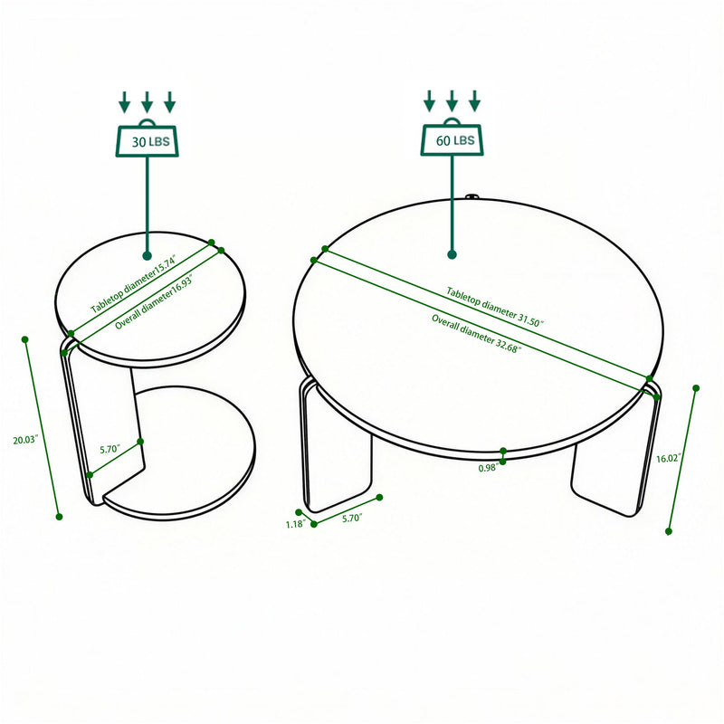 Round Coffee & End Table Set - Black
