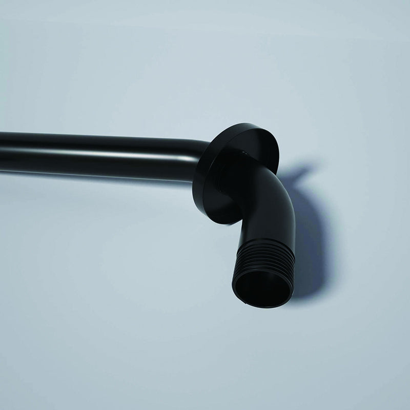 16" Shower Arm With Flange, Stainless Steel, Rust Resistant Design - Matte Black