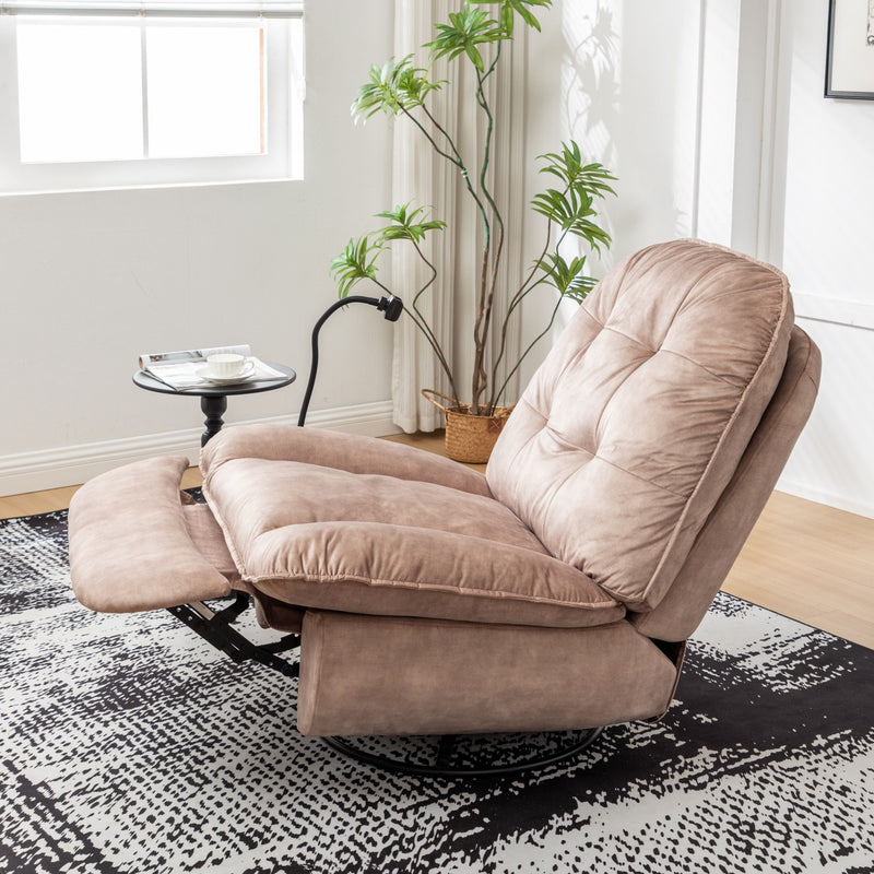 Modern Swivel Gliding Recliner Chair With Rocking Function And Phone Holder, Large Comfortable