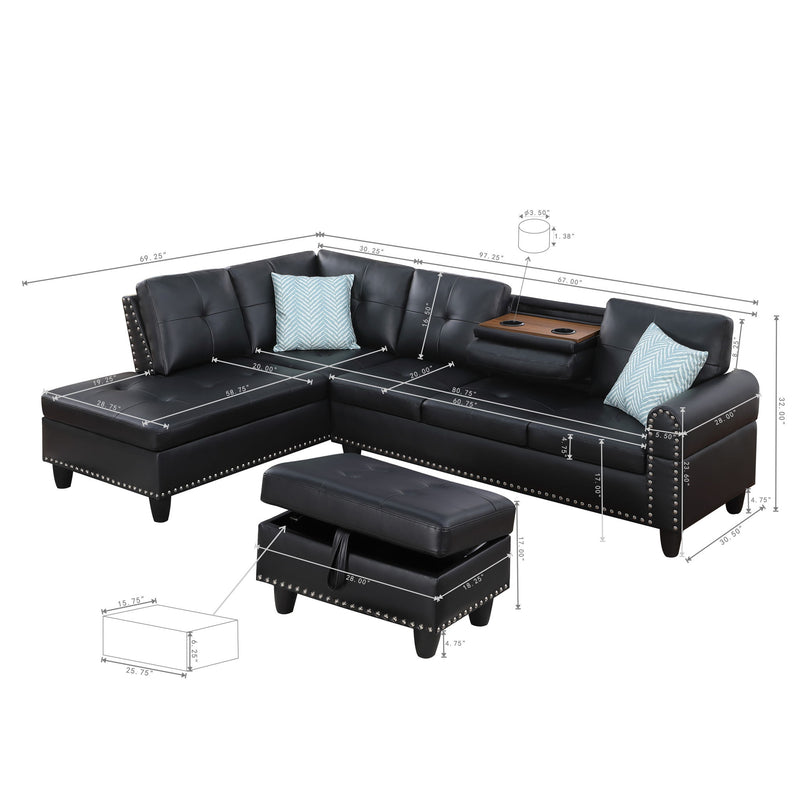 Irine - Faux Leather Sectional Sofa With Ottoman