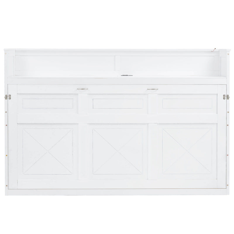 Murphy Bed With Desk, LED Light And USB Charging Station